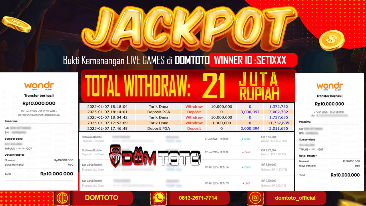JACKPOT LIVE GAME SLOT MANIA ROULETTE 07 JANUARI 2025